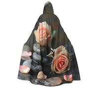 Spa Stone And Rose Flowers print Unisex Medieval Viking Hooded Cape Cloak for Halloween Cosplay, Christmas Party Costume Outfits