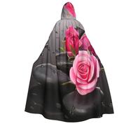 Spa Stone And Rose Flowers print Unisex Medieval Viking Hooded Cape Cloak for Halloween Cosplay, Christmas Party Costume Outfits