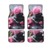 Spa Stone And Rose Flowers Print Versatile Car Accessory Floor Mats 4-Piece Set Waterproof Anti-Slip Sedans Trucks
