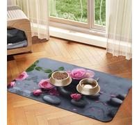 Spa Stone And Rose Flowersprint Pet Absorbent Leather Tablecloth,Wipe Clean Quick Dry,Food Mat For Small Animals