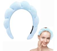 Spa Terry Cloth Headband & Wristband Set - Soft Puffy Padded Non-Slip Hairband for Washing Face, Makeup & Skincare - Thick Bubble Hair Accessory for Women & Girls (blue)