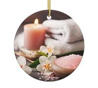 Spa Theme Christmas Ornament with Gold Ribbon Christmas Tree Ceramic Ornament Xmas Round Shape Hanging Ornaments Pendants Xmas Crafts for Holiday Party Decoration Gift
