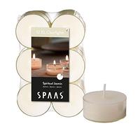 Spaas 12 Maxi Scented Tealights in Transparent Clear Cup, 8 Hours, Spiritual Jasmine, White
