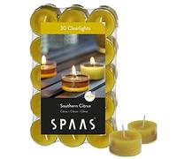 Spaas 30 Scented Clearlights, Tealights in Transparent Clear Cup, ± 4.5 Hours, Southern Citrus