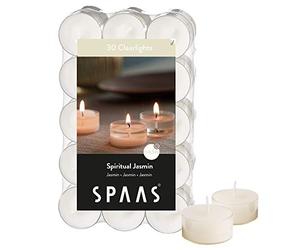 Spaas 30 Scented Clearlights, Tealights in Transparent Clear Cup, 4.5 Hours, Spiritual Jasmine