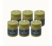 Spaas 6 Unscented Rustic Pillar Candles, 80/110mm, ± 65 Hours, Olive Green