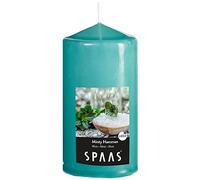 Spaas Scented Cylinder Pillar Candle 80/150 mm, 65 Hours, Minty Hamman, Emerald Green
