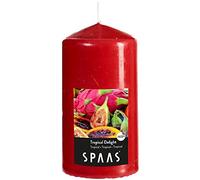 Spaas Scented Cylinder Pillar Candle , Tropical Delight,True Red,80/150 mm, 65 Hours