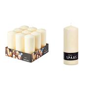 Spaas Tray of 9 Unscented Pillar Candles 60/150 mm, 45 Hours, Ivory & Unscented Pillar Candle 78/200 mm, ± 90 Hours, Ivory