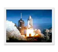 Space 1981 Shuttle Launch Number One Columbia NASA Artwork Framed Wall Art Print A4 Artery8 White One Size