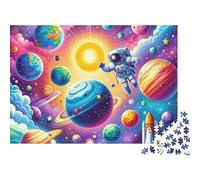 Space Adventure Illustration 1000 Piece Jigsaw Puzzles Astronaut Among Planets Adults Aged 12 And Above Educational Game Beautiful Decoration Challenge High Difficulty Birthday Gifts 70x50cm/1000pcs