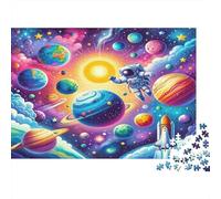 Space Adventure Illustration 1000pcs Jigsaw Puzzle for Adults 12+, Premium Paper, Astronaut Planets, Mental Workout Activity, Family Fun, Improves Problem-Solving & Memory for All Ages 52x38cm/1000pcs