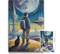 Space Adventure with A Cat Adults 1000 Pieces Puzzle Strategic Thinking Learning Game Ideal Meaningful Gift for Any Event Size 50x75cm