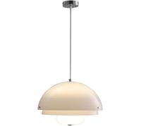 Space Age Hanging Lamp | White Semi-Circular Glass & Iron Chandelier | Northern Pendant Light Fixture for Cafe, Bar, Restaurant, Dining Room, Living Room | E27 Base
