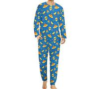 Space Alien Pattern Men's Pajamas Set Long-Sleeve Soft PJ Sleepwear Loungewear Nightwear Sleeping Suit M