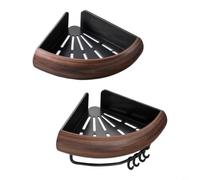 Space Aluminum Corner Shelf For Shower, Black 2-Pack Bathroom Organizer | With Walnut Trim For Modern Home Decor Triangular Design Utilizes Dead Space, Rust-Proof Metal Storage For