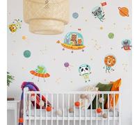 Space Animals Wall Stickers | 25 Piece Wall Sticker Set Perfect for Decorating Child's Bedroom or Nursery | Space Themed Decals Featuring Spaceships, Stars and Planets