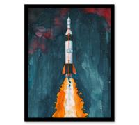 Space Apollo 11 Saturn V Rocket Launch Painting Framed Art Print Artery8 Blue A4