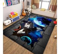 Space Area Rug, 60x110cm 3D Rocket Planet Outer Space Theme Boys Bedroom Rugs, Soft Modern Satellite Navigation Interior Decorative Carpets for Kids Room Classroom Durable Carpet