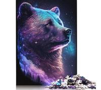 Space Art Brown Bear 500 Wooden Puzzle for Adults, Jigsaw Puzzles for Adults Unique Shape Puzzle Gifts, Puzzles for Family Game 500pcs (52x38cm)