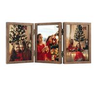Space Art Deco, 4x6 Triple Hinged Frames, 3 Folding Picture Frame, Stand Vertically on Desktop or Tabletop, Brown
