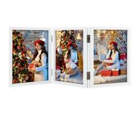Space Art Deco, 5x7 Triple Hinged Frames, 3 Folding Picture Frame, Stand Vertically on Desktop or Tabletop, White