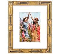 Space Art Deco, 8x10 Bamboo Style Picture Frame with White Mat for 5x7 Photo, Color Gold with Dark (Plexi Glass)