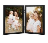 Space Art Deco Double Hinged 5x7 Picture Frame, 2 5x7 Folding Photo Frame, Standing Vertically on Desktop or Tabletop, Home Decorative Christmas Holiday Gift, Black