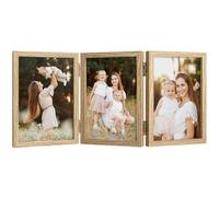 Space Art Deco Triple 4x6 Picture Frame, 3 4x6 Folding Photo Frame, Standing Vertically on Desktop or Tabletop, Home Decorative Christmas Holiday Gift, Wood Grain