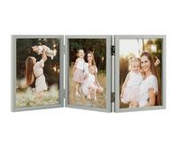 Space Art Deco Triple 5x7 Picture Frame, 3 5x7 Folding Photo Frame, Standing Vertically on Desktop or Tabletop, Home Decorative Christmas Holiday Gift, Gray