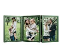 Space Art Deco Triple 5x7 Picture Frame, 3 5x7 Folding Photo Frame, Standing Vertically on Desktop or Tabletop, Home Decorative Christmas Holiday Gift, Green
