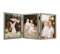 Space Art Deco Triple 5x7 Picture Frame, 3 5x7 Folding Photo Frame, Standing Vertically on Desktop or Tabletop, Home Decorative Christmas Holiday Gift, Brownish Gray