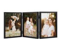 Space Art Deco Triple 5x7 Picture Frame, 3 5x7 Folding Photo Frame, Standing Vertically on Desktop or Tabletop, Home Decorative Christmas Holiday Gift, Black