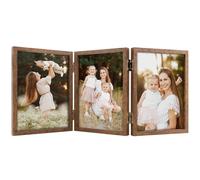 Space Art Deco Triple 5x7 Picture Frame, 3 5x7 Folding Photo Frame, Standing Vertically on Desktop or Tabletop, Home Decorative Christmas Holiday Gift, Brown