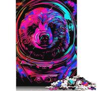 Space Astronaut Bear Neon Jigsaw Puzzles For Adults 500 Piece Jigsaw Puzzles For Kids,Wooden Puzzles For Adults,The For Family And Friends 500pcs (52x38cm)