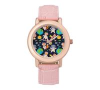 Space Astronaut Cats Women's Wrist Watch Fashion Wristwatches with Pink Strap Gifts for Women Mother Wife Birthday