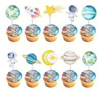 Space Astronaut Cupcake Toppers Rocket Galaxy Universe Planets Cupcake Picks for Outer Space Birthday Party Baby Shower Cake Decorations