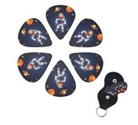 Space Astronaut Guitar Picks 6 Pack, 0.71mm Thickness Celluloid Bass Pick with Leather Guitar Pick Holder Keychain Abstract Art Pics Plectrum for Acoustic Electric Guitar, Ukulele, Bass