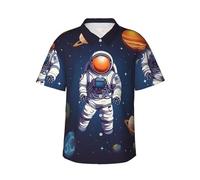 Space Astronaut Hawaiian Shirt for Men Button Down Short Sleeve Casual Tropical Tops Beach Vacation Shirt, Black, 3XL