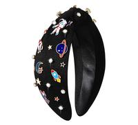 Space Astronaut Headbands for Women Saturn Planet Rocket Spaceman Headband Jeweled Rhinestone Star Knotted Headband Celestial Explorer Space Hair Accessories Outfits Gifts (Pattern C)