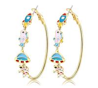 Space Astronaut Hoop Earrings for Women Cute Saturn Planet Rocket Earrings Spaceship Spaceman Earrings Space Outfits Accessories Celestial Explorer Jewelry Gifts, L, Alloy Steel, No Gemstone
