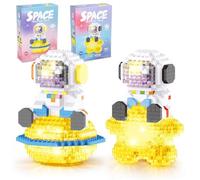 Space Astronaut Mini Building Set Micro Brick Spaceman on Star Model Mini Blocks Set DIY Bricks Toy Micro Blocks with LED Lighting Kit Desk Decor Building Kit 387PCS