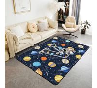 Space Astronaut Monogram Letter V Large Rugs for Living Room 150x200cm | Colorful Solar System Planet Floor Carpet Star Constellation Area Rugs Non Shedding for Hall Lounge Office