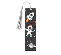 Space Astronaut Star Bookmark Galaxy Planet Wooden Bookmark with Tassel Book Mark for Women Men Reading Page Markers Gifts for Book Lovers