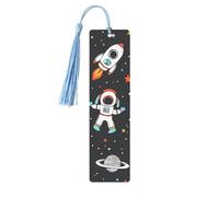 Space Astronaut Star Bookmark Galaxy Planet Wooden Bookmark with Tassel Book Mark for Women Men Reading Page Markers Gifts for Book Lovers