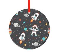 Space Astronaut Star Christmas Ornaments Round Glass Decorations Galaxy Planet Tree Decorative Hanging Pendant for Xmas Home Office Party Holiday