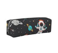 Space Astronaut Star Pencil Case for Boys Girls Galaxy Planet Leather Pen Pouch Holder for School Office Travel Portable Stationery Organizer Makeup Bag Silver Zip
