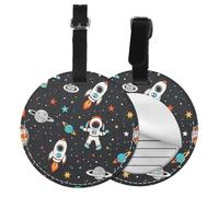 Space Astronaut Star Round Luggage Tag 2PCS Galaxy Planet PU Leather Travel Bag Tag ID Labels Name Card Holder wtih Buckle for Luggage Suitcase Backpacks