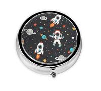 Space Astronaut Star Small Pill Box 3 Compartment Portable Pill Box for Purse Pocket Galaxy Planet Mini Medicine Organiser for Daily Vitamin Fish Oil Storage