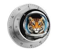 Space Astronaut Tiger Kitchen Timer Visual Timer for Cooking 60 Minute Wind Up Timers Stainless Steel Manual Magnetic Countdown Visual Mechanical Timers Cooking Clock with Loud Alarm